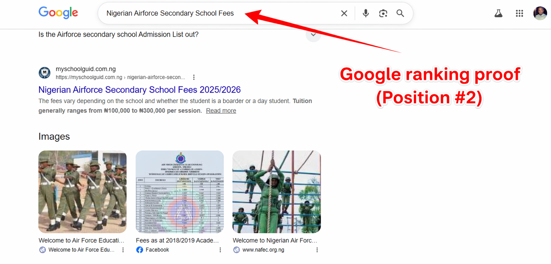 Google Position #2 Proof